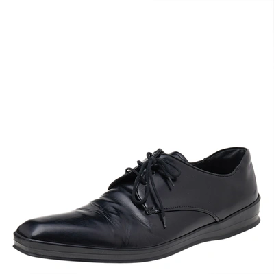 Pre-owned Prada Black Patent Leather Lace Up Oxfords Size 42
