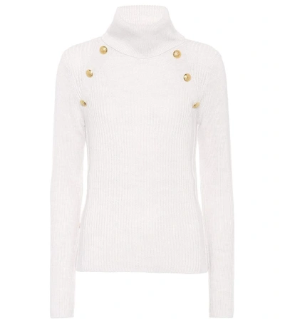 Veronica Beard Pearson Button Merino Wool Sweater In White