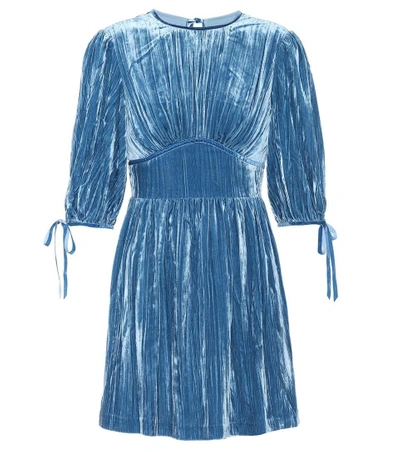 Alexa Chung Pleated Velvet Mini Dress In Dusky Llue