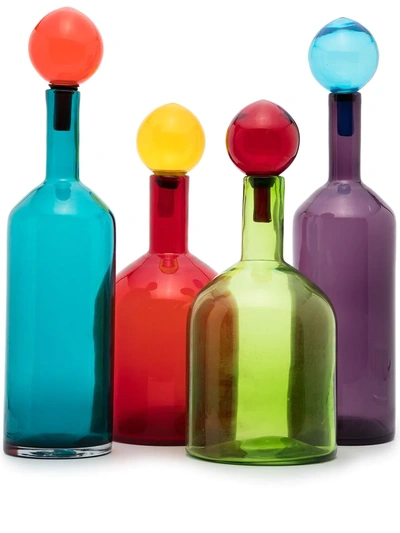 Pols Potten Bubbles And Bottles Decorative Bottles (set Of 4) In Blue