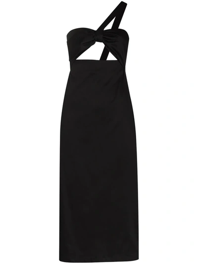 Adriana Degreas Asymmetric Shoulder Midi Dress In Black