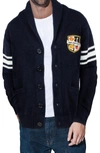 X-ray Shawl Collar Knit City Patch Cardigan In Navy