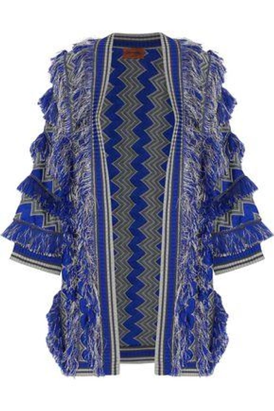 Missoni Woman Fringed Crochet-knit Cardigan Blue