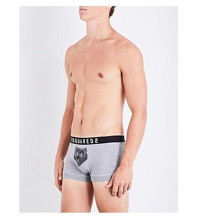 Dsquared2 Bear-print Stretch-cotton Trunks In Grey