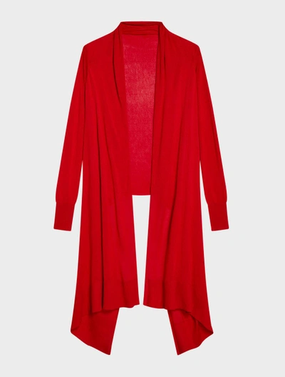 Dkny Open-front High-low Cozy Cardigan In Red