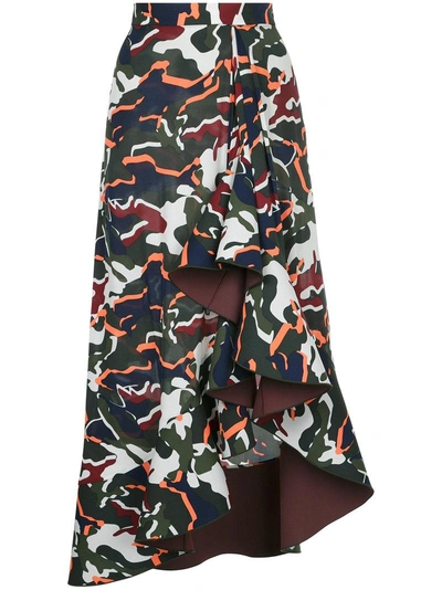 Dion Lee 'artillery' Camouflage Print Asymmetric Ruffle Maxi Skirt