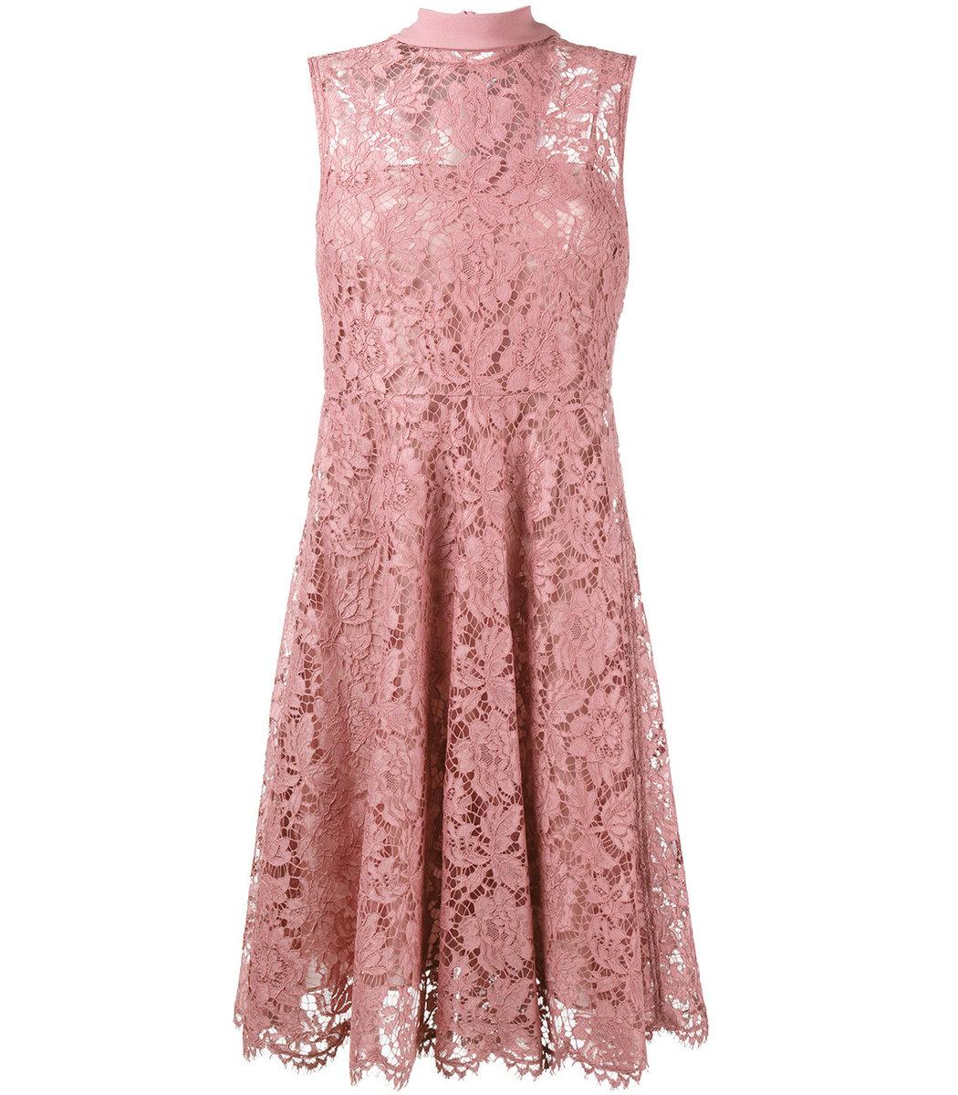 Valentino Garavani Pink Lace Embroidered Flared Dress | ModeSens