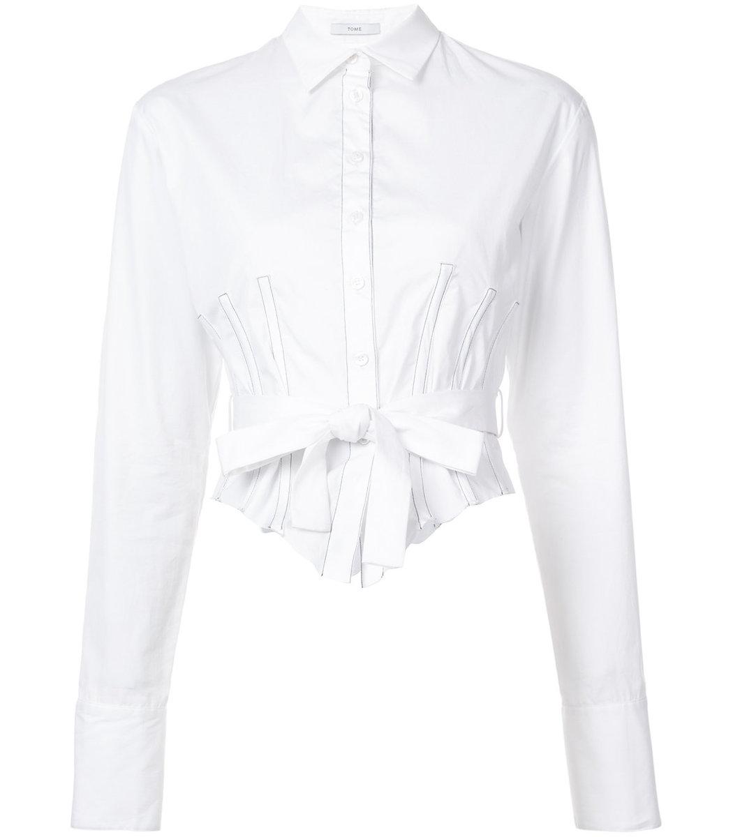 Tome White Corset Shirt With Belt | ModeSens