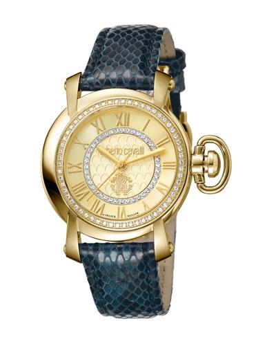Roberto Cavalli 41mm Golden Stainless Steel Watch W/ Calfskin Strap ...