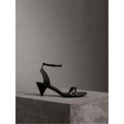 Burberry Riveted Leather Cone-heel Sandals In Black