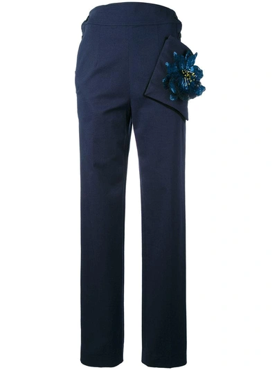 Christopher Kane Highwaisted Trousers With Flower Pocket In Blue