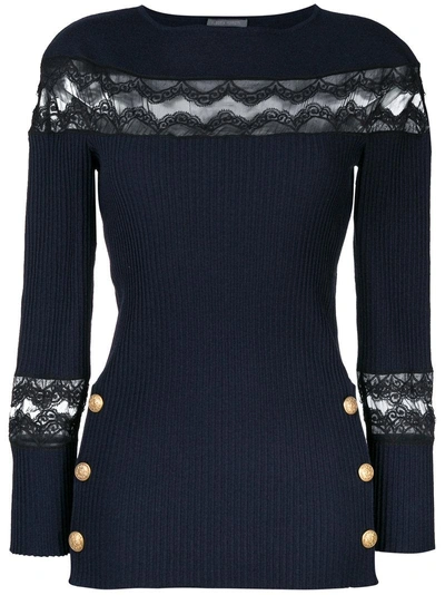 Alberta Ferretti Lace Panel And Button Detail Sweater - Blue