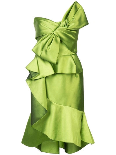 Marchesa Ruffled Bow Dress - Green