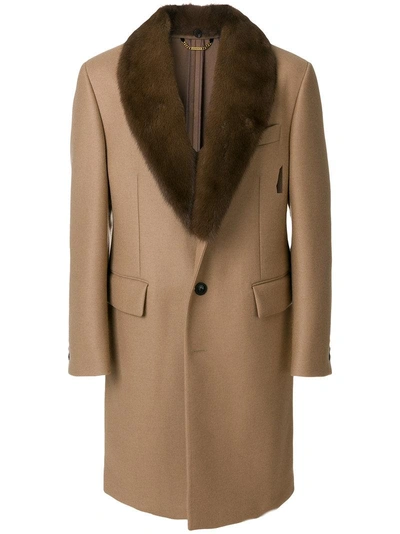 Versace Shawl Collar Coat In Brown