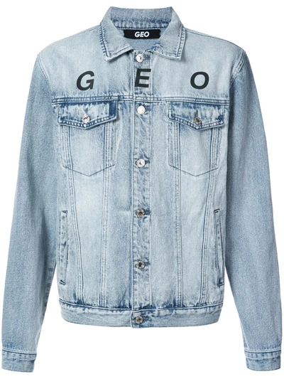 Geo Globe Marble Denim Jacket In Blue