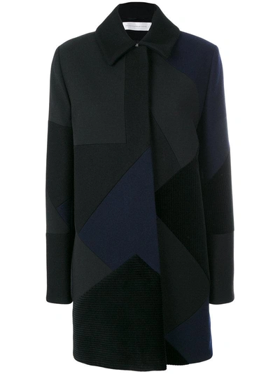 Victoria Victoria Beckham Patchwork Wool And Velvet Coat In Black