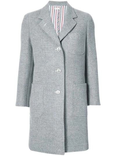 Thom Browne Unlined Single Breasted Sack Overcoat In Double Face Melton With "too Cold" Fur Patch