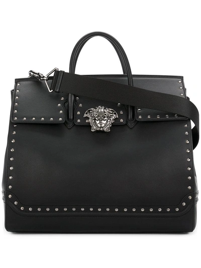 Versace Foldover Tote Bag In Black