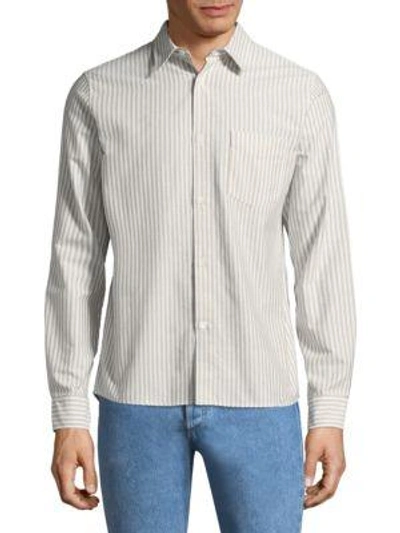 Apc Stripe Cotton Button-down Shirt In Kaki Clair