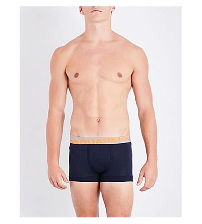 Dsquared2 Neon Logo Stretch-cotton Briefs In Nvy Orange