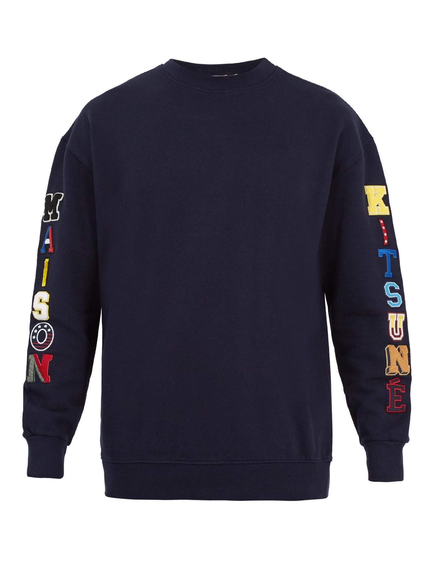 Maison Kitsuné Logo Badge-appliqué Cotton-jersey Sweatshirt In Navy ...