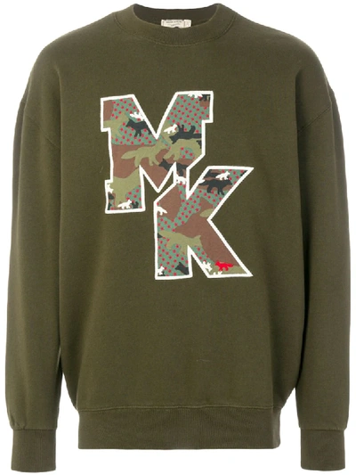 Maison Kitsuné Camouflage Fox-print Logo Cotton Sweatshirt In Khaki