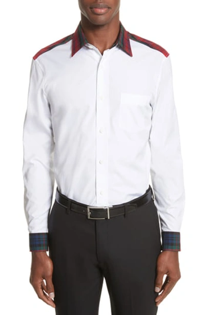 Burberry Cotton Poplin Sport Shirt W/ Tartan Check Details In White