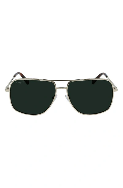 Ferragamo 60mm Gancini Navigator Sunglasses In Shiny Gold