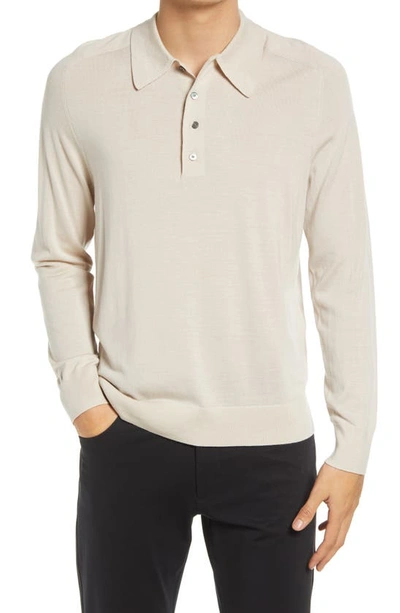 Theory Long Sleeve Wool Polo In Peyote