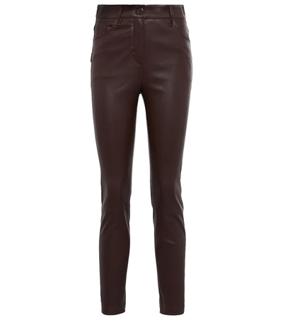 Brunello Cucinelli High-rise Skinny Leather Pants In Mustang