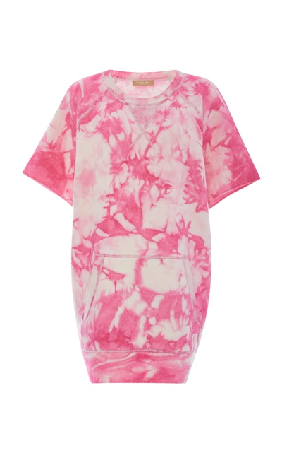 Michael Kors Tie Dye Short Sleeve Cashmere Blend Sweatshirt In Pink