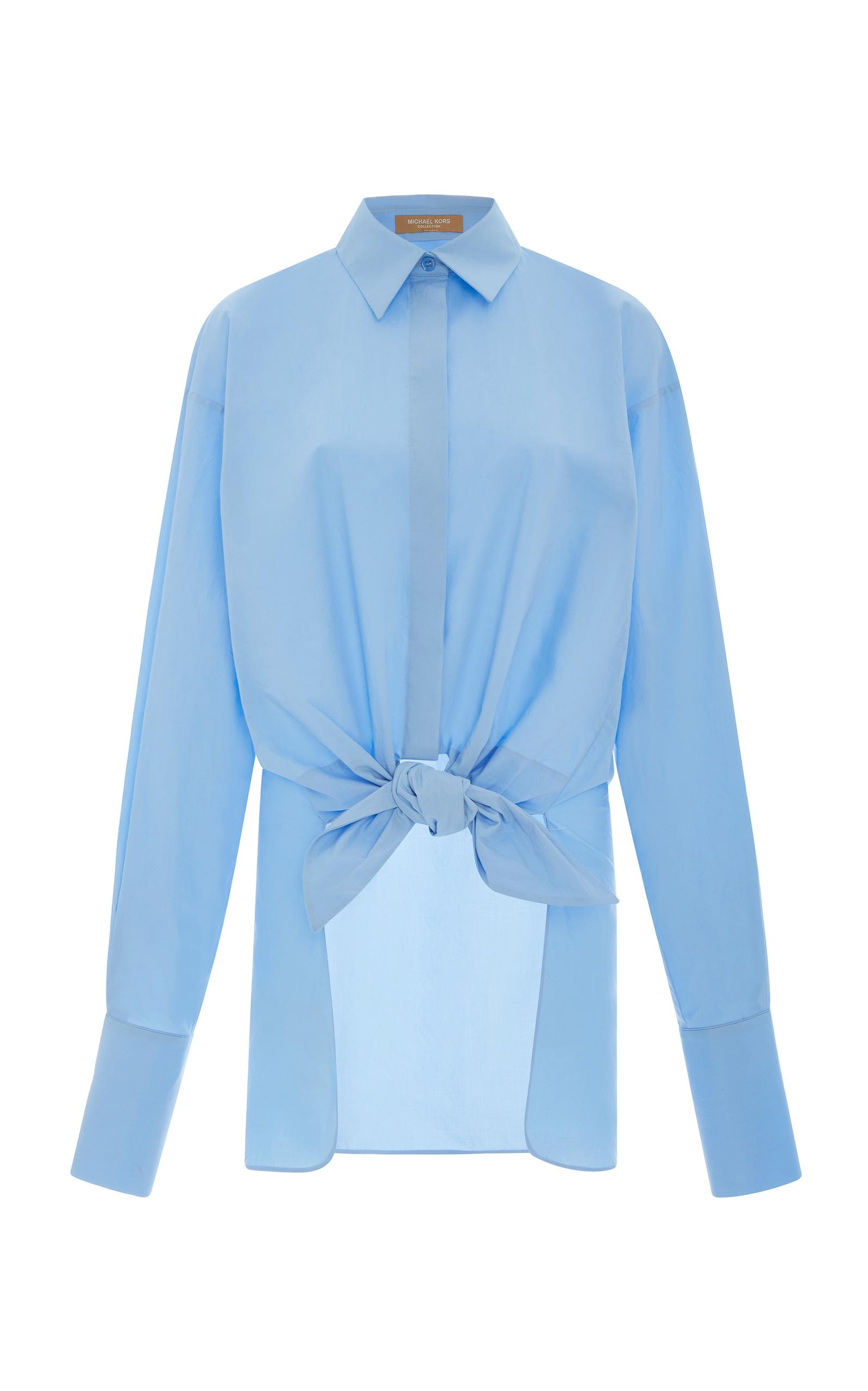 Michael Kors Tie Waist Cotton Shirt In Blue | ModeSens