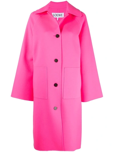 Loewe Neon Wool And Cashmere-blend Coat In Pink & Purple