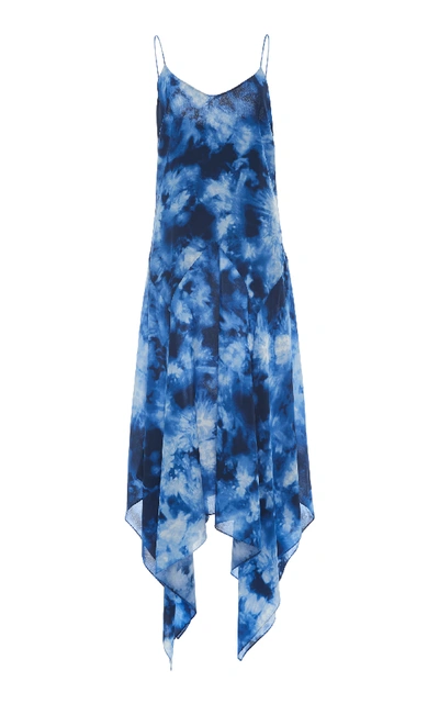 Michael Kors Asymmetric Tie-dye Silk Midi Dress In Blue Pattern