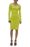 Helmut Lang Ruched Long Sleeve Body-con Dress In Acid Lime