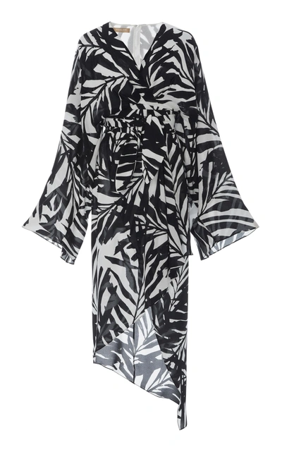 Michael Kors Kimono Sleeve Wrap Dress In Black/white | ModeSens