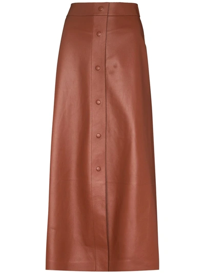 Chloé High-rise Flared Leather Midi Skirt In Brown