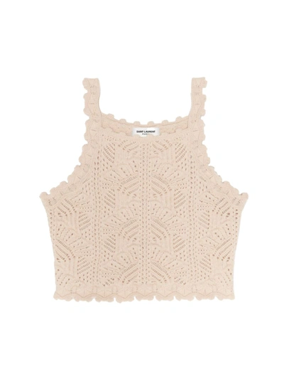 Saint Laurent Crochet-design Sleeveless Top In Natural
