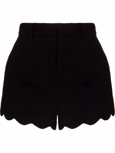 Saint Laurent High-waisted Scallop-edge Shorts In Black