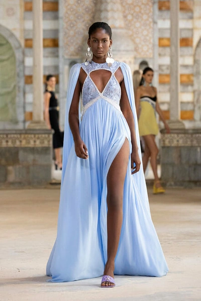 Georges Hobeika Blue Gown With High Slit | ModeSens