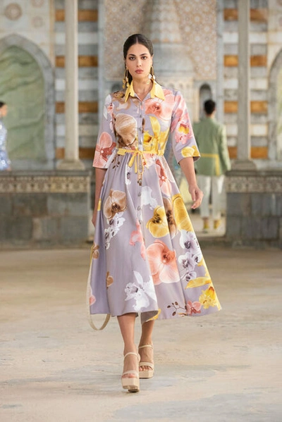 Georges Hobeika Collard Floral Printed Dress