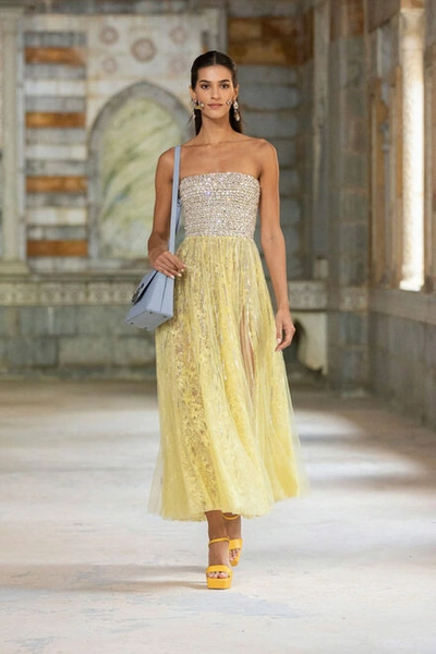 Georges Hobeika Yellow Strapless Midi Dress | ModeSens