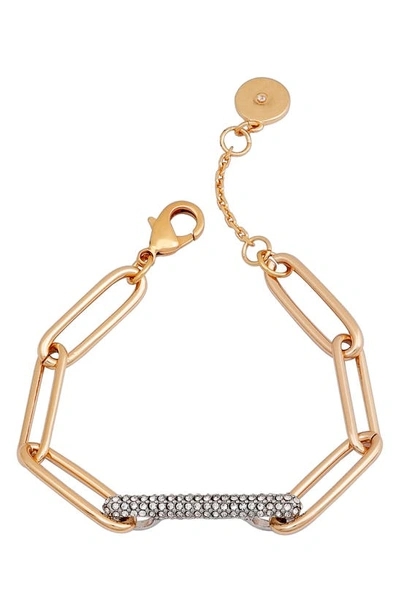Vince Camuto Gold-tone Pave Bar Paper Link Bracelet In Gold / Silver / Crystal