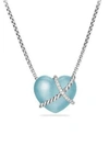 David Yurman Le Petit Coeur Sculpted Heart Chain Necklace With Gemstone And Diamonds In Milky Aquamarine