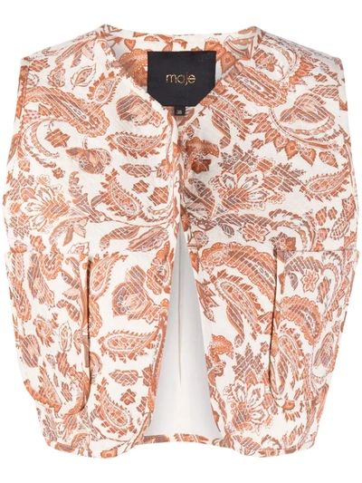 Maje Veracota Paisley print Padded Cotton And Linen blend Gilet In Orange ModeSens