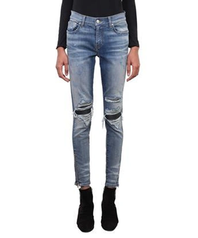 Amiri Mx1 Classic Leather Patch Jeans In Blu