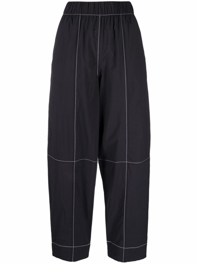 Ganni Contrast-stitching Straight Trousers In Black