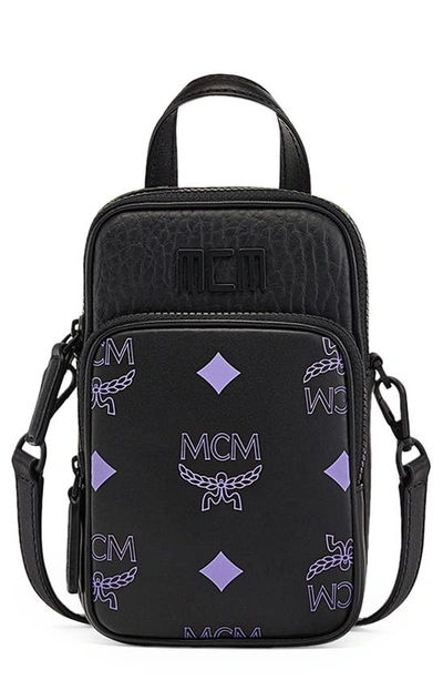 Mcm Color Splash Logo Coated Canvas Crossbody In Dahlia Purple