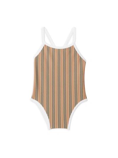 Burberry Baby Girl's Sandie Striped One-piece Swimsuit In Beige