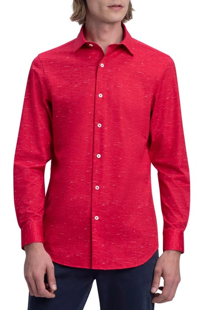 Bugatchi Stretch Cotton Button-up Shirt In Ruby